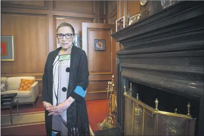  ?? CLIFF OWEN — THE ASSOCIATED PRESS FILE ?? Associate Justice Ruth Bader Ginsburg is seen in her chambers in at the Supreme Court in Washington. The Supreme Court says Ginsburg has died of metastatic pancreatic cancer at age 87.