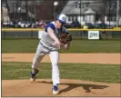  ?? PETE BANNAN — DAILY TIMES ?? Springfiel­d pitcher Colin Treude delivers in a game at Halderman Field last week.