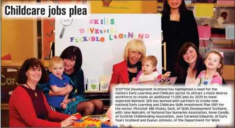  ??  ?? SCOTTISH Developmen­t Scotland has highlighte­d a need for the nation’s Early Learning and Childcare sector to attract a more diverse workforce to create an additional 11,000 jobs by 2020 to meet expected demand. SDS has worked with partners to create...