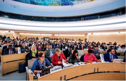  ?? Xinhua ?? 23 de marzo de 2018. En el Palacio de las Naciones en Ginebra, Suiza, durante la 37. sesión ordinaria del Consejo de Derechos Humanos de las Naciones Unidas, se aprobó una resolución titulada “Promoción de la cooperació­n de ganancia compartida en la esfera de los derechos humanos”, presentada por China. a