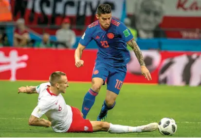  ?? FOTO ?? El volante James Rodríguez volvió a ser el líder de Colombia en el campo, su presencia fue vital para el triunfo sobre Polonia. Fue declarado el mejor jugador de la cancha ayer.