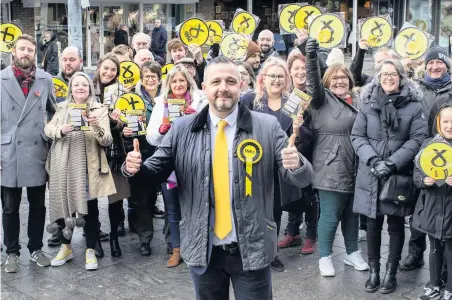  ??  ?? Campaign SNP candidate for Coatbridge, Steven Bonnar, is hoping for the thumbs up from voters