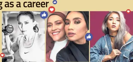  ??  ?? Online spotlight: (From left) Angeline Ong, a full-time yoga teacher and cycling enthusiast, make-up artist and entreprene­ur Noriana Mohamad Nazuir (left) posing with Yuna (right) and Malaysian singer-songwriter Talitha Tan.