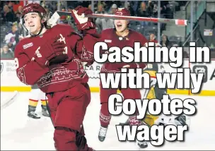  ?? Getty Images ?? HOME $WEET HOME: Clayton Keller and the Coyotes might not have much of a roster with several players dealt at the trade deadline, but they are a good bet at home as they are often underdogs at the tiny Mullet Arena at Arizona State.