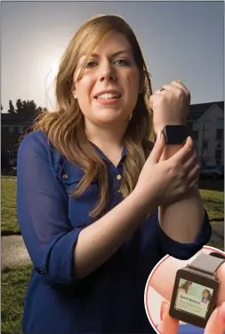  ??  ?? SMART MOVE: Layla Delgosha gets a text on her watch every morning with her balance, inset