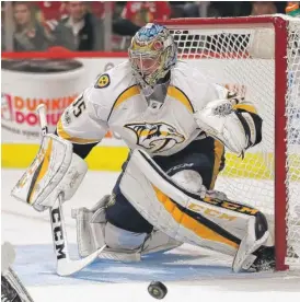  ??  ?? Pekka Rinne has stopped all 59 of the Hawks’ shots in the first two games. | GETTY IMAGES