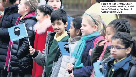  ??  ?? Pupils at Roe Green Junior School, Brent, awaiting a visit from Catherine, Duchess of Cambridge in 2018