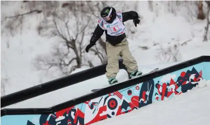  ?? ?? Britain's Mia Brookes in action during the women's snowboard slopestyle in Bakuriani, Georgia. Photograph: Irakli Gedenidze/Reuters