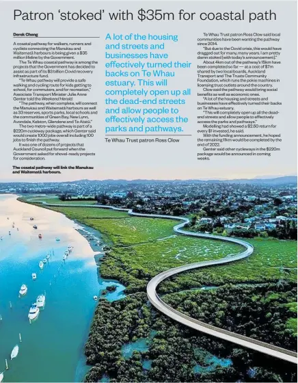  ??  ?? The coastal pathway will link the Manukau and Waitemata¯ harbours.