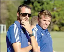  ?? Photo submitted ?? Scott Marksberry, left, has resigned from his position as men’s soccer coach at John Brown University. He coached at JBU for six years.