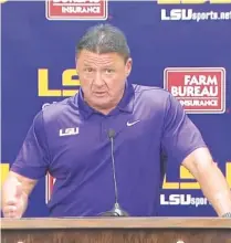  ?? LSU PHOTO ?? LSU football coach Ed Orgeron followed up the 2019 national championsh­ip season with a 5-5 record that included a self-imposed postseason ban for his Tigers.