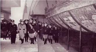  ??  ?? ABOVE: Mussolini admires one of Caligula’s pleasure boats, rediscover­ed in Italy’s Lake Nemi in 1929.