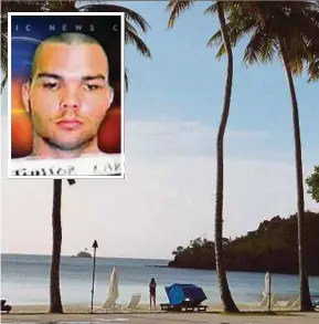  ?? AGENCIES PIX ?? DHL heir Larry Hillbroom Jr (inset) was arrested in Koror, Palau, after two days on the run when he failed a mandatory drugs test imposed as part of a drug traffickin­g sentence.