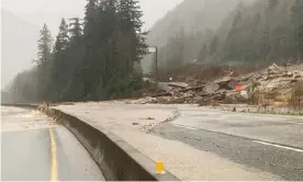  ?? Photograph: British Columbia Transporta­tion/Reuters ?? A view of the Coquihalla Highway following mudslides and flooding in British Columbia, Canada, on Sunday.