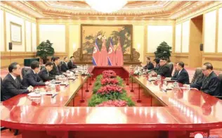  ?? - KCNA via Reuters ?? MEETING: North North Korean leader Kim Jong Un and Chinese President Xi Jinping attend a meeting in Beijing, China, in this undated photo released June 20, 2018 by North Korea’s Korean Central News Agency.