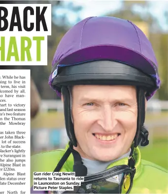  ?? ?? Gun rider Craig Newitt returns to Tasmania to ride in Launceston on Sunday. Picture Peter Staples.