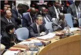  ?? XINHUA ?? Wang Yi addresses the UN Security Council meeting on peace and security in New York on Wednesday.