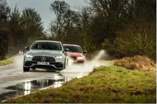  ??  ?? Right and below: few owners will risk their £100k supersaloo­ns by switching to rear-drive only, especially on wet roads, but what lies in wait if they do? Our man Barker’s about to find out