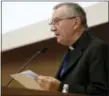  ?? THE ASSOCIATED PRESS ?? Vatican Secretary of State Cardinal Pietro Parolin speaks at the Gregorian University in Rome Tuesday.