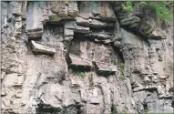  ?? WANG XIAOHAI / FOR CHINA DAILY ?? Hanging coffins on Luya Mountain are said to be the remains of soldiers killed in early wars.