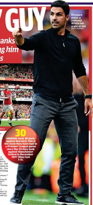  ?? GETTY IMAGES ?? Pressure point: a relieved Arteta has a win at last