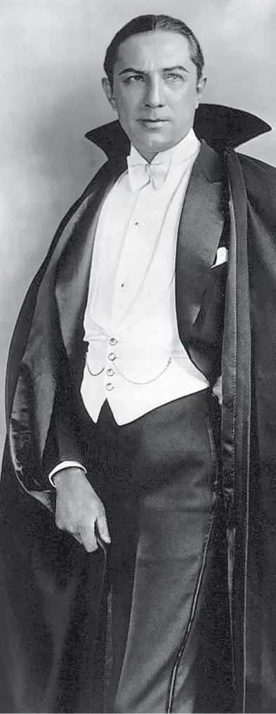  ??  ?? L’attore ungherese Bela Lugosi, vero nome Béla Ferenc Dezsö Blaskó (1882-1956) nei panni del conte Dracula, ruolo che interpretò prima a teatro e poi al cinema