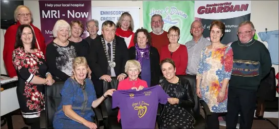 ??  ?? ABOVE: Friends of Hope Cancer Support Centre at the launch of Hope & Dream 10 2018 in Enniscorth­y Credit Union. FAR LEFT: Denise McDonald (admin manager, Hope Centre), Jean Lett, Maria Conden, Eamonn Mernagh (chairman, County Wexford Hospice Homecare),...