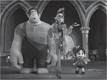  ?? Associated Press ?? ■ This image released by Disney shows characters, from left, Ralph, voiced by John C. Reilly, Yess, voiced by Taraji P. Henson and Vanellope von Schweetz, voiced by Sarah Silverman, in a scene from “Ralph Breaks the Internet.” Thanksgivi­ng leftovers led the box office, as Disney’s “Ralph Breaks the Internet” grossed $25.8 million to repeat as the No. 1 film in U.S. and Canadian theaters.