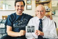  ?? PHOTO COURTESY OF ERIC BRUNT ?? Eric Brunt, left, interviewe­d veteran Reg Harrison in Saskatoon as part of his Second World War documentar­y.