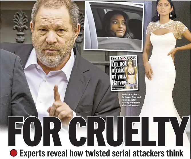  ??  ?? Ambra Battilana Gutierrez (top and right) accuses Harvey Weinstein of sexual assault.