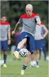  ?? KEVIN C. COX/ GETTY IMAGES ?? Michael Bradley runs drills during a Team USA training session in Sao Paulo, Brazil.