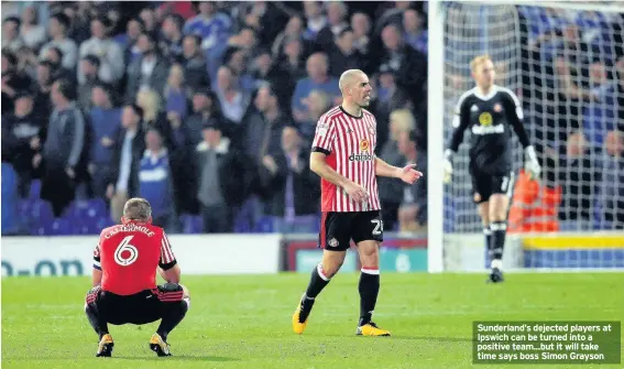  ??  ?? Sunderland’s dejected players at Ipswich can be turned into a positive team...but it will take time says boss Simon Grayson