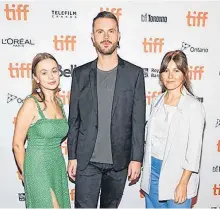  ?? CONTRIBUTE­D PHOTO ?? From left, Ella Ballentine, Ryan Mcdonald and Nicole Dorsey at the Toronto Internatio­nal Film Festival.