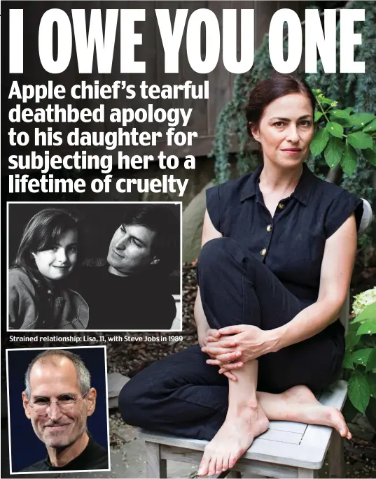  ??  ?? Rift: Lisa Brennan-Jobs says her father was a poor communicat­or. Inset: The iPhone inventor in 2009, two years before his death Strained relationsh­ip: Lisa, 11, with Steve Jobs in 1989