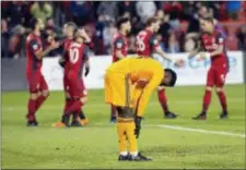  ?? CHRIS YOUNG/THE CANADIAN PRESS VIA AP ?? Union goalkeeper Andre Blake reacts after Toronto FC midfielder Victor Vazquez scored during the first half on Friday in Toronto.