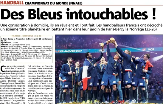  ??  ?? Neuf matchs, neuf victoires : les Bleus ont signé un parcours sans-faute pour obtenir un sixième titre mondial. (Photos AFP)