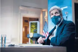  ?? AL DRAGO/THE NEW YORK TIMES ?? U.S. Special Presidenti­al Envoy for Climate John Kerry wants to persuade world leaders to “do what the science tells us”when it comes to emissions.