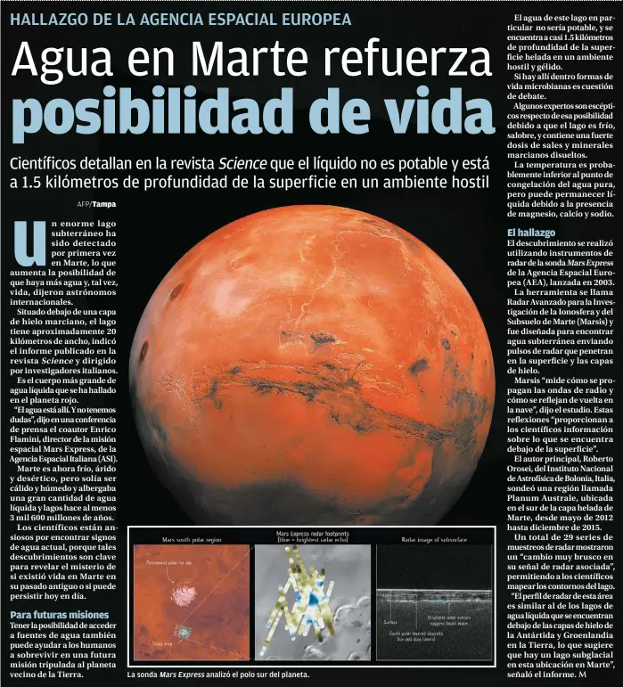  ??  ?? La sonda MarsExpres­s analizó el polo sur del planeta.