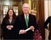  ?? ASSOCIATED PRESS ?? SENATE MAJORITY LEADER MITCH MCCONNELL, R-KY., leaves the chamber after announcing an agreement in the Senate on a two-year, almost $400 billion budget deal.