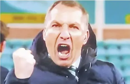  ?? ?? aNiMaTeD Celtic gaffer Brendan Rodgers shows his emotion as his Parkhead side grab a last-minute winner against Hibs