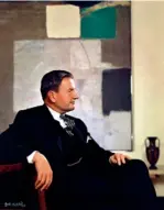  ??  ?? Il était une fois l’Amérique... John D. Rockefelle­r Jr (debout) et son père John D. Rockefelle­r (assis). Dans les bras de sa mère, David Rockefelle­r enfant. Ci-contre, le même devant une toile abstraite et une amphore venue de l’Antiquité.