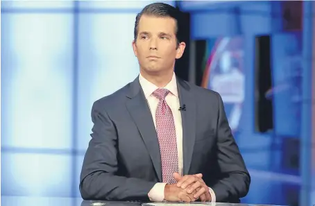  ?? Picture: AP. ?? Donald Trump Jr is interviewe­d by Sean Hannity on Fox News about the email chain.
