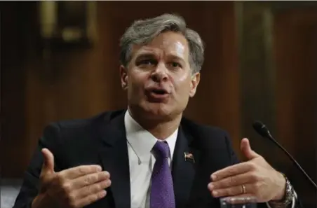  ?? PABLO MARTINEZ MONSIVAIS — THE ASSOCIATED PRESS FILE ?? In this file photo, FBI Director nominee Christophe­r Wray testifies on Capitol Hill in Washington at his confirmati­on hearing before the Senate Judiciary Committee. The Senate is slated to vote Tuesday evening on the nomination of Wray.