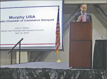  ?? Kaitlyn Rigdon/News-Times ?? Banquet: John Moore, vice president and general counsel for Murphy USA was the keynote speaker at the El Dorado-Union County Chamber of Commerce Annual Banquet Tuesday.