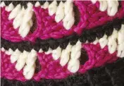  ??  ?? dc, htr, tr and dtr makes up the triangular stitch pattern on this eyecatchin­g winter head topper