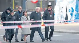  ??  ?? Cressida Dick, Priti Patel and Boris Johnson attend the London Bridge scene yesterday
