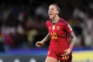  ?? ?? Jenni Hermoso celebrates scoring a cathartic winner for Spain against Italy in October. Photograph: NurPhoto/Getty Images