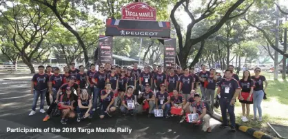  ??  ?? Participan­ts of the 2016 Targa Manila Rally