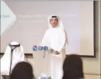  ?? ?? QNB Group Chief Executive Officer Abdulla Mubarak Al Khalifa delivers speech at the QNB Emerging Leaders Program.
