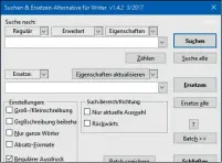  ??  ?? Das alternativ­e Suchfeld bietet wesentlich mehr Möglichkei­ten zur automatisi­erten Textbearbe­itung als die klassische Suche.
